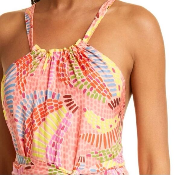 NEW FARM Rio Mixed Pink Prints Maxi Dress Fruit Tiered Crossback Belt Size L - Picture 4 of 16